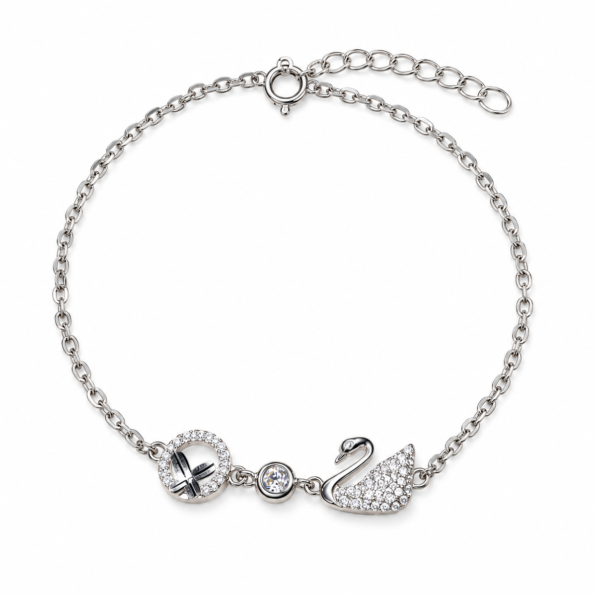 Pave Swan & Circle Charm Bracelet