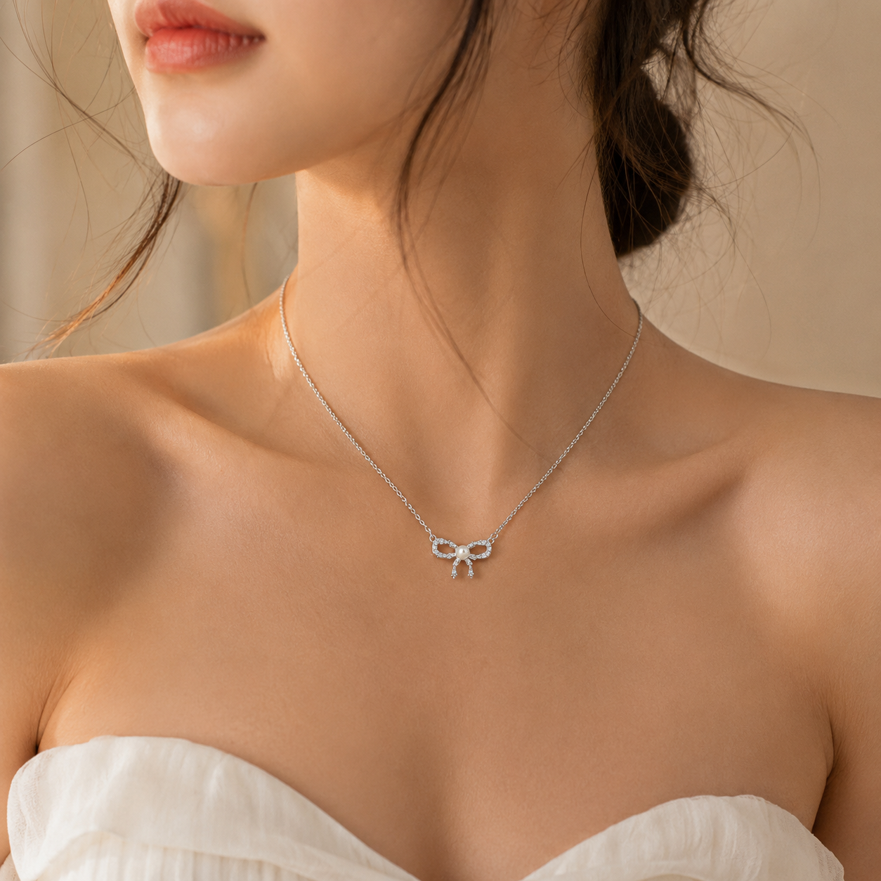 Pearl Bow Pendant Necklace