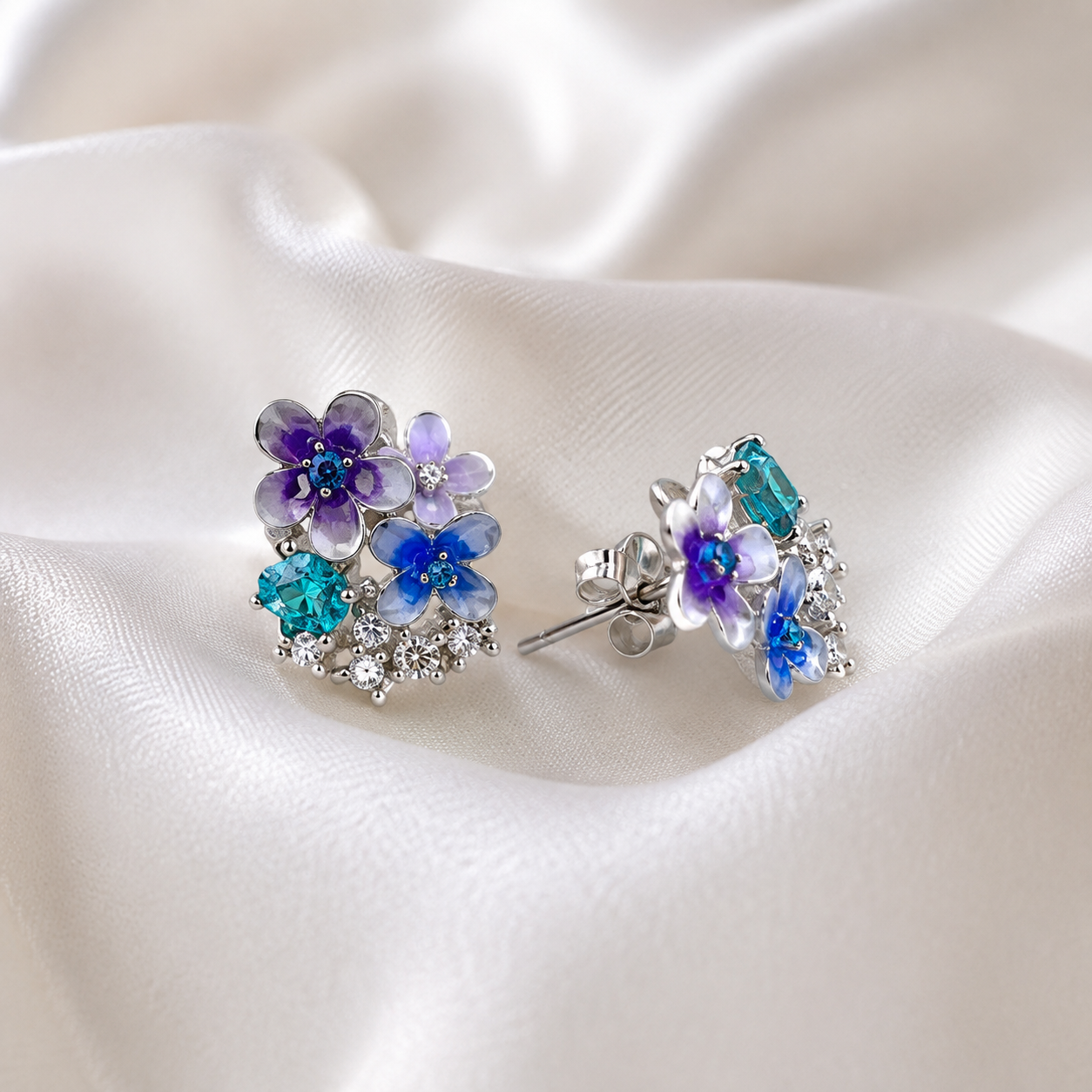 Enamel Floral Cluster Stud