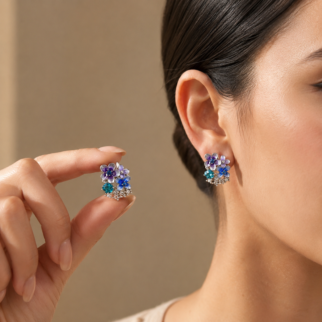 Enamel Floral Cluster Stud