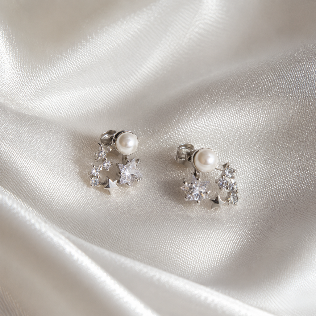 Pearl & Star CZ Wreath Studs