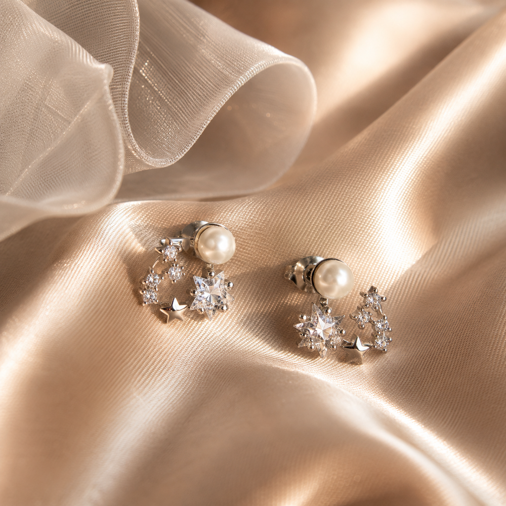 Pearl & Star CZ Wreath Studs