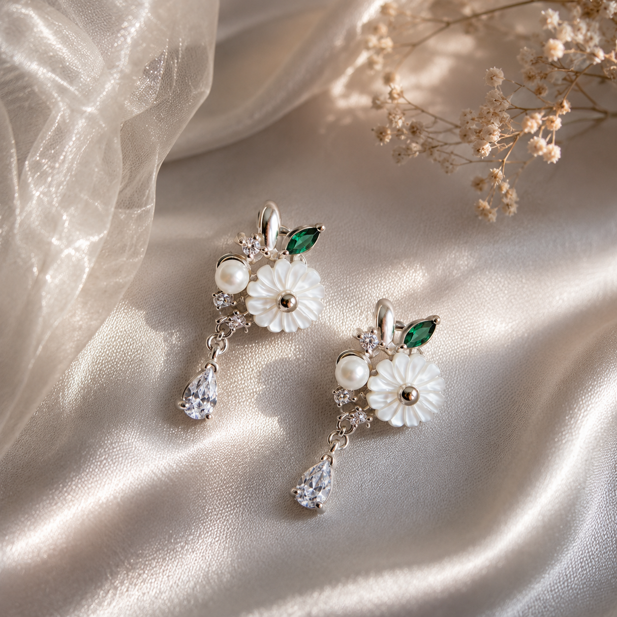 Pearl Flower Drop Earrings