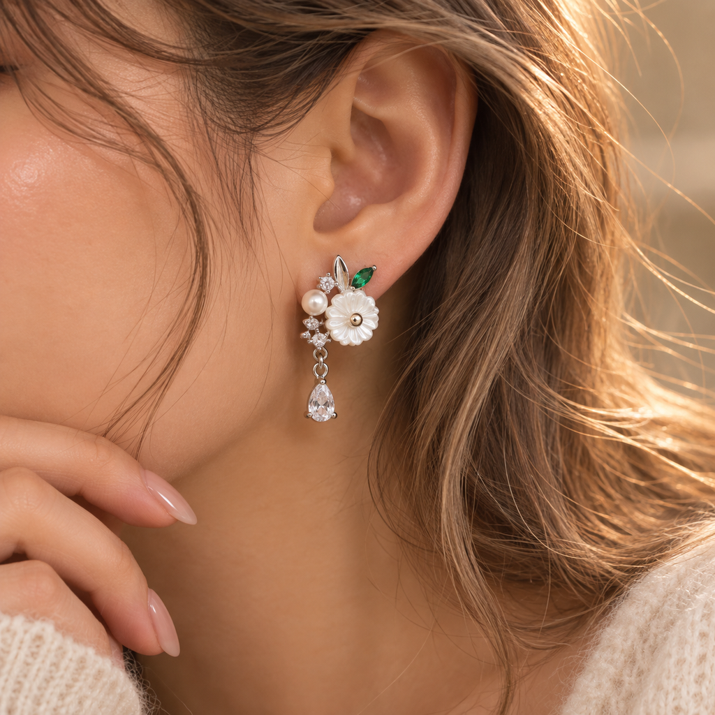 Pearl Flower Drop Earrings