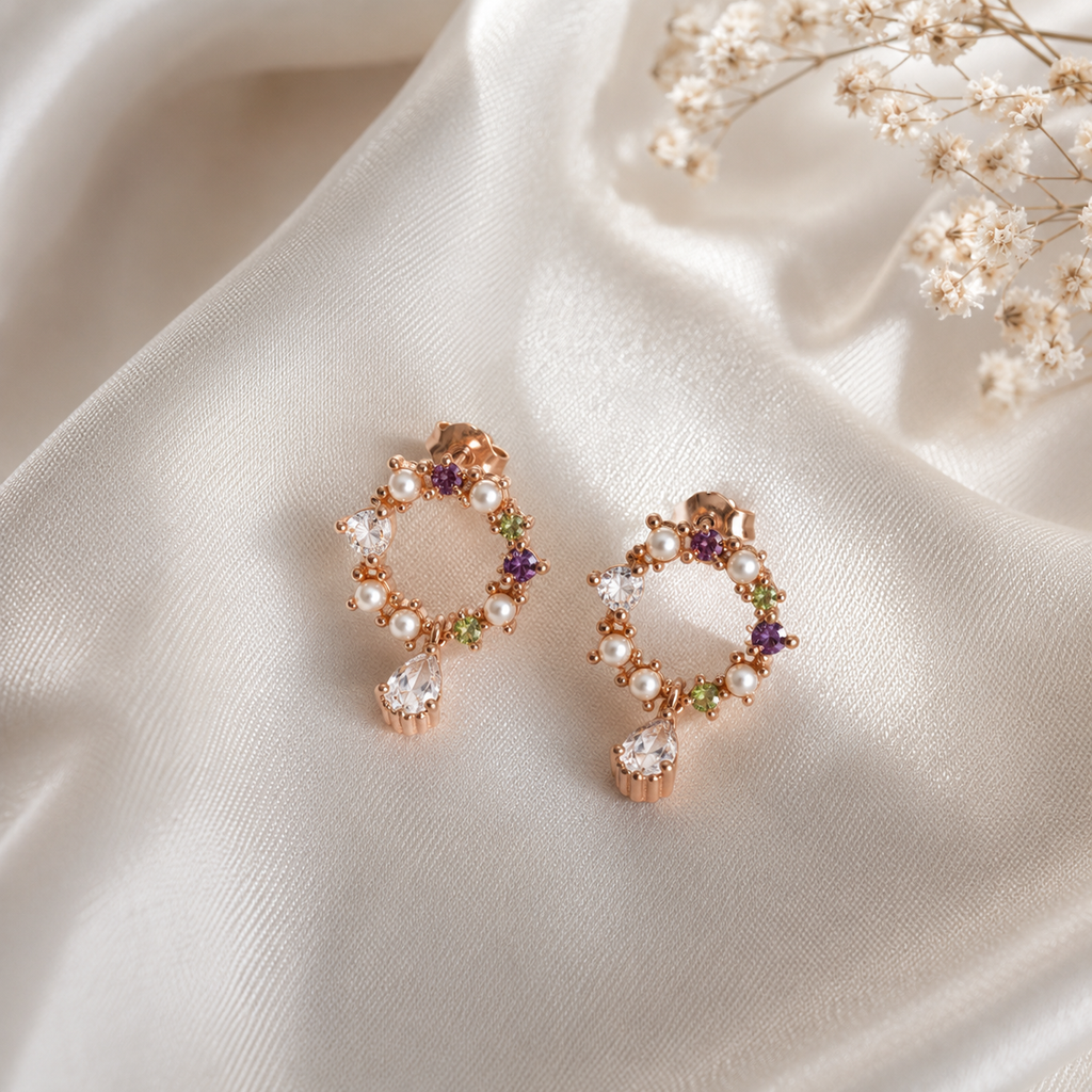 Pearl & Gemstone Circle Drops