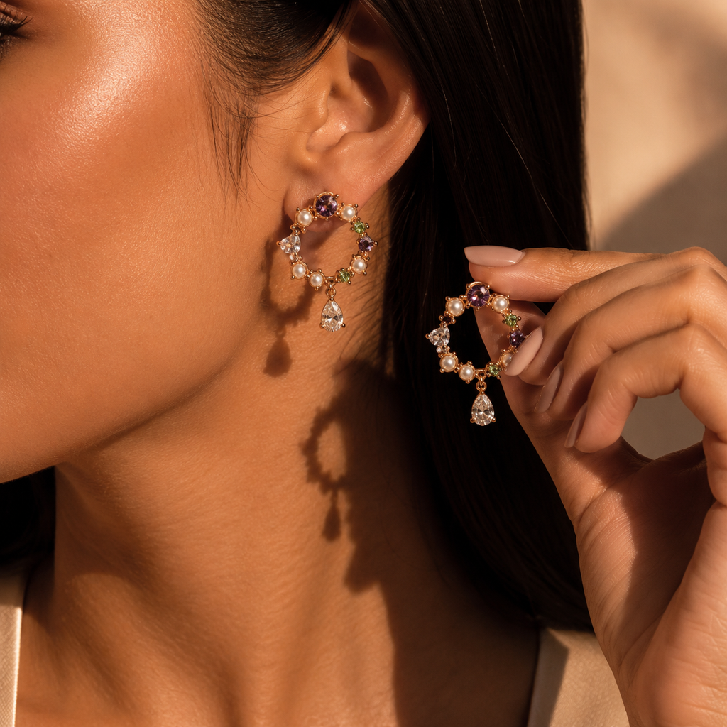 Pearl & Gemstone Circle Drops