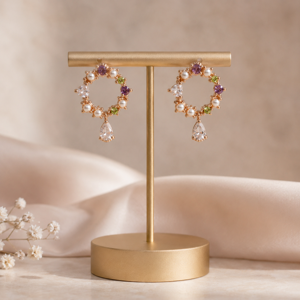 Pearl & Gemstone Circle Drops