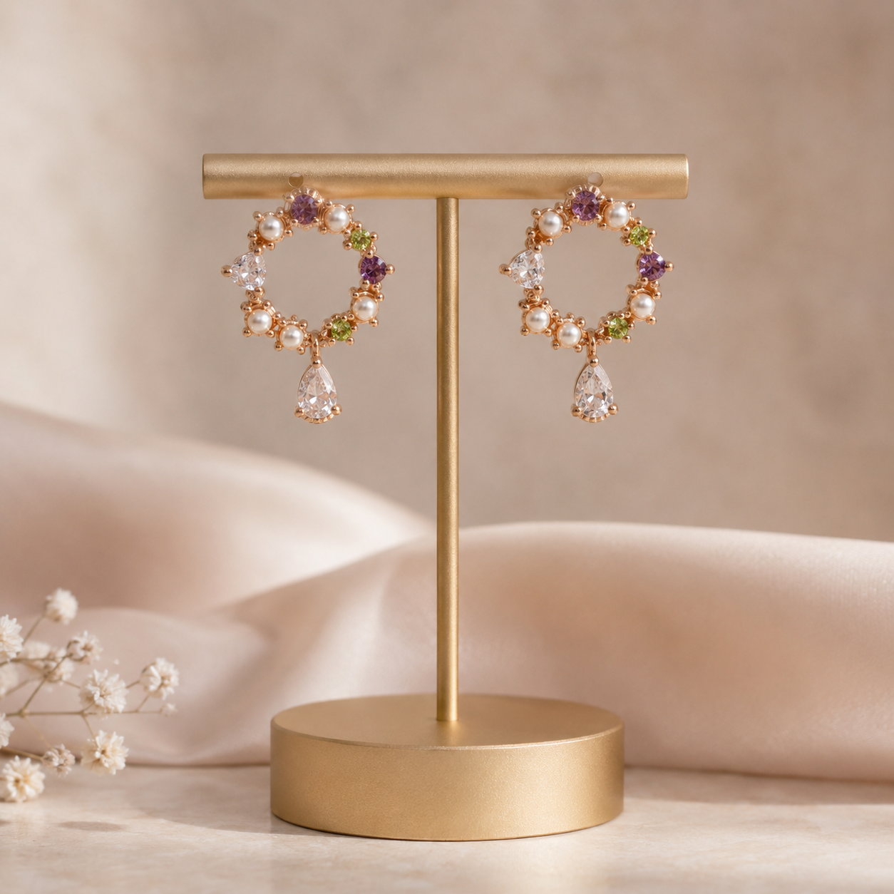 Pearl & Gemstone Circle Drops