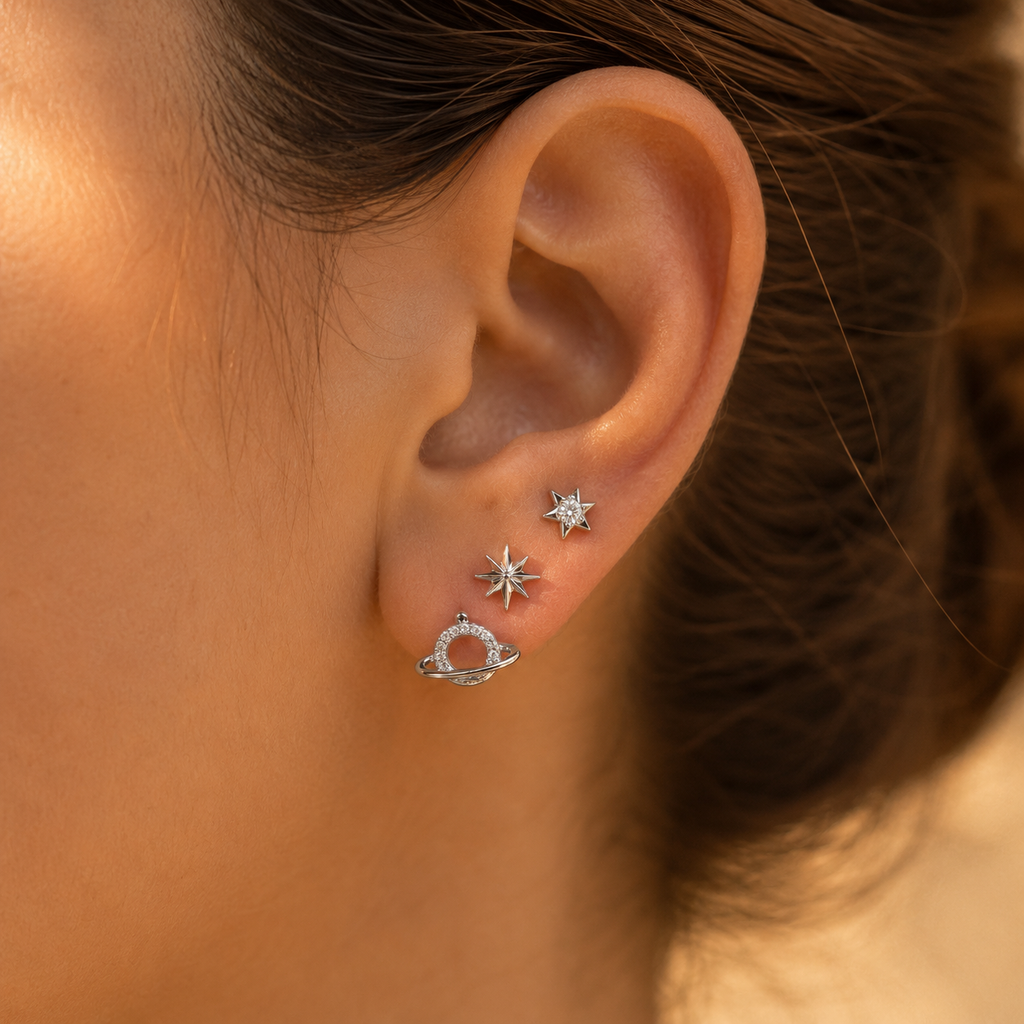 Celestial Star & Planet Stud Set of 3