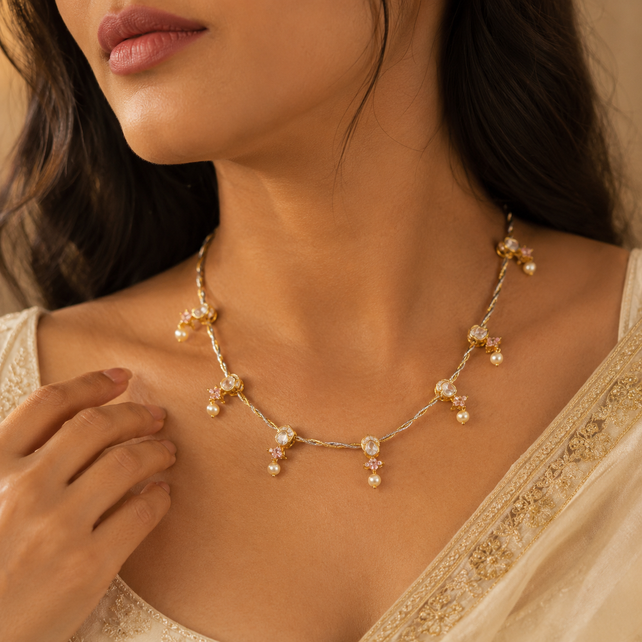 Pearl Drop Station Necklace