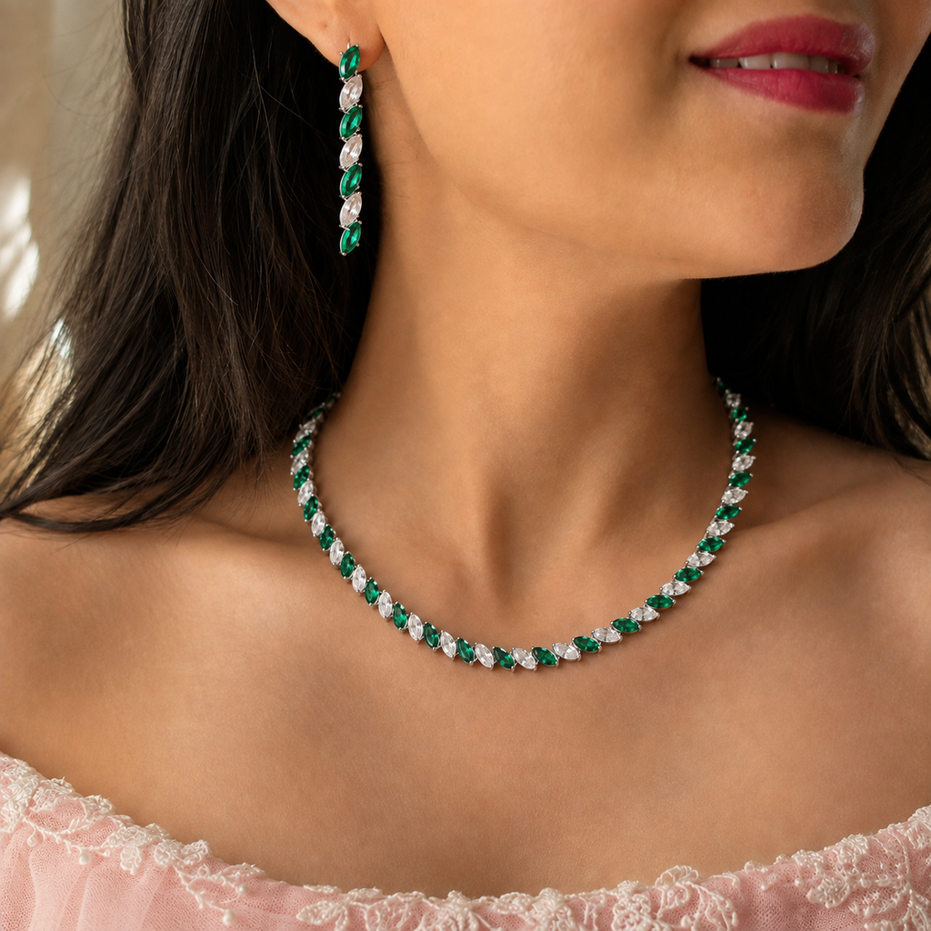 Emerald Laurel Marquise Necklace