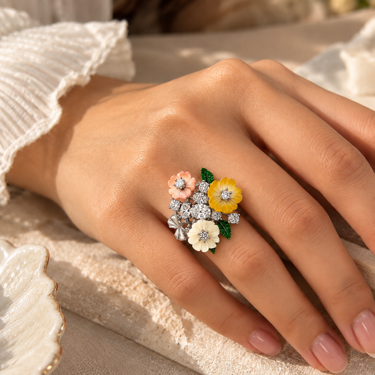 Floral Bouquet Cluster Ring