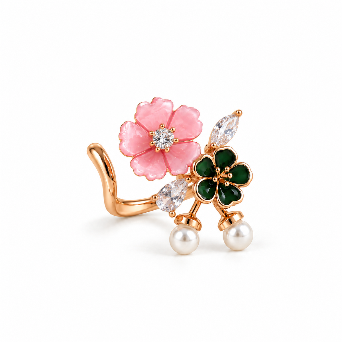 Cherry Blossom & Clover Pearl Ring