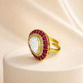 Gold Kundan Ruby Halo Ring