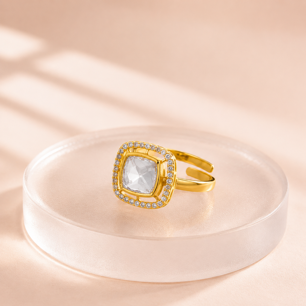 Gold Cushion-Cut Halo Ring