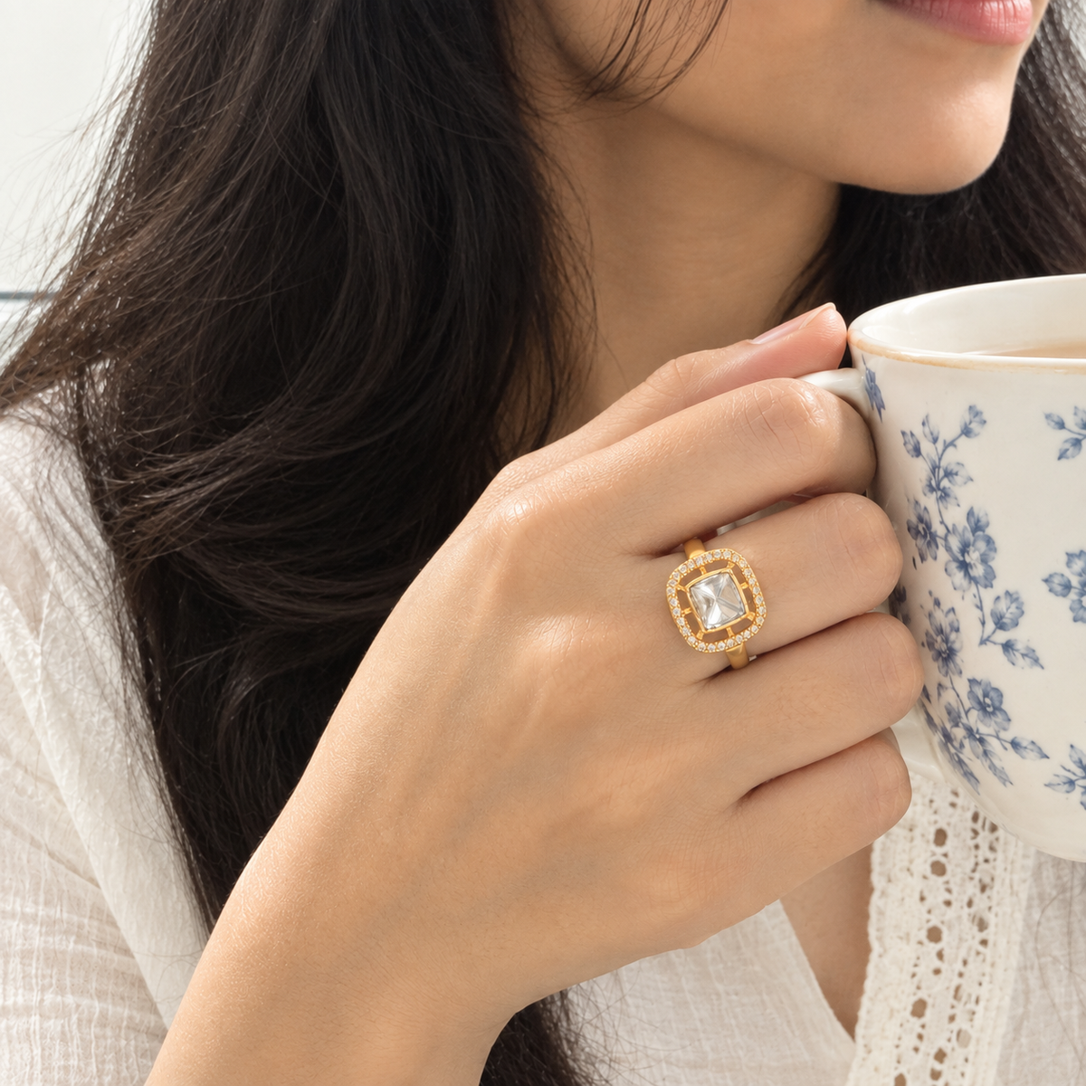 Gold Cushion-Cut Halo Ring