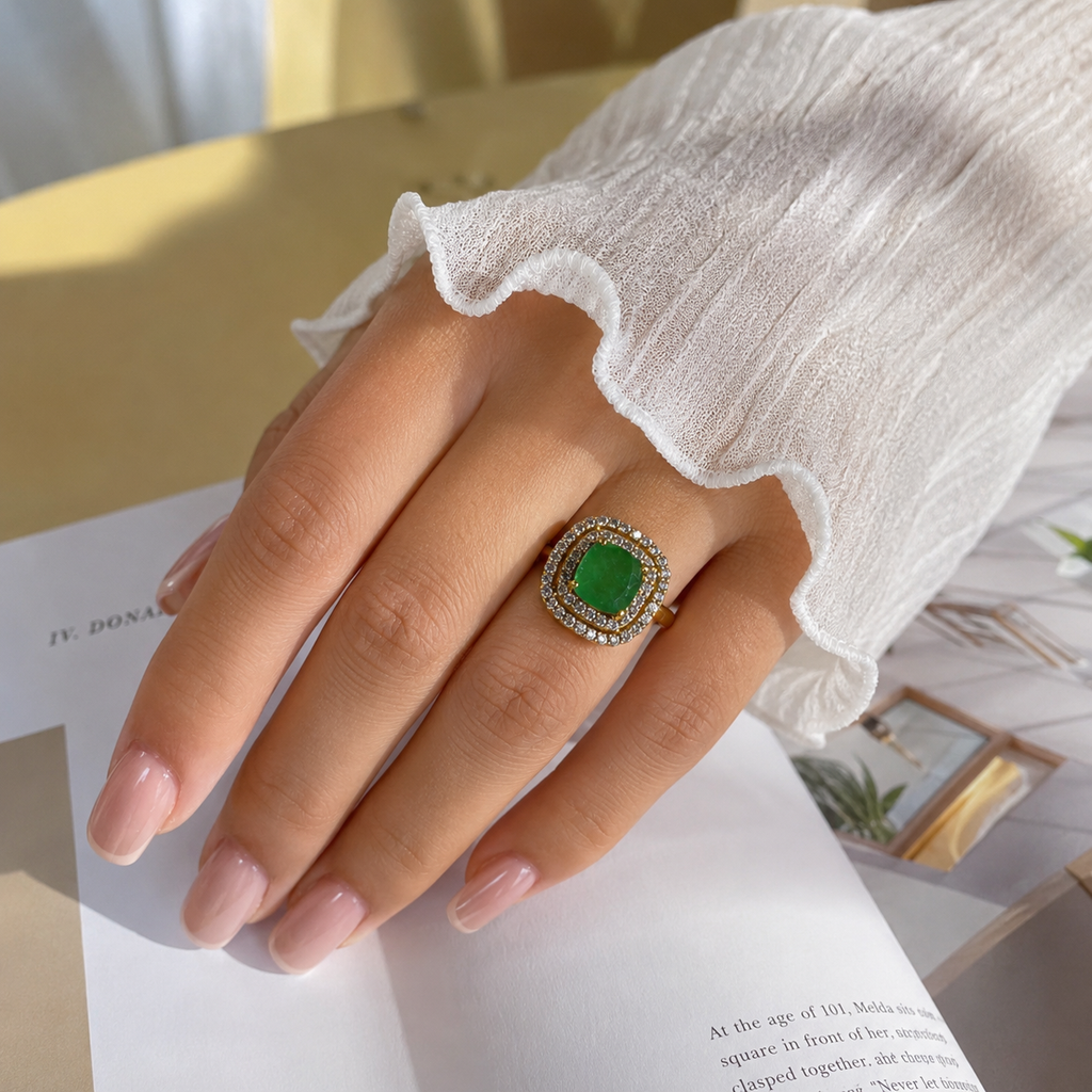 Emerald Double Halo Ring
