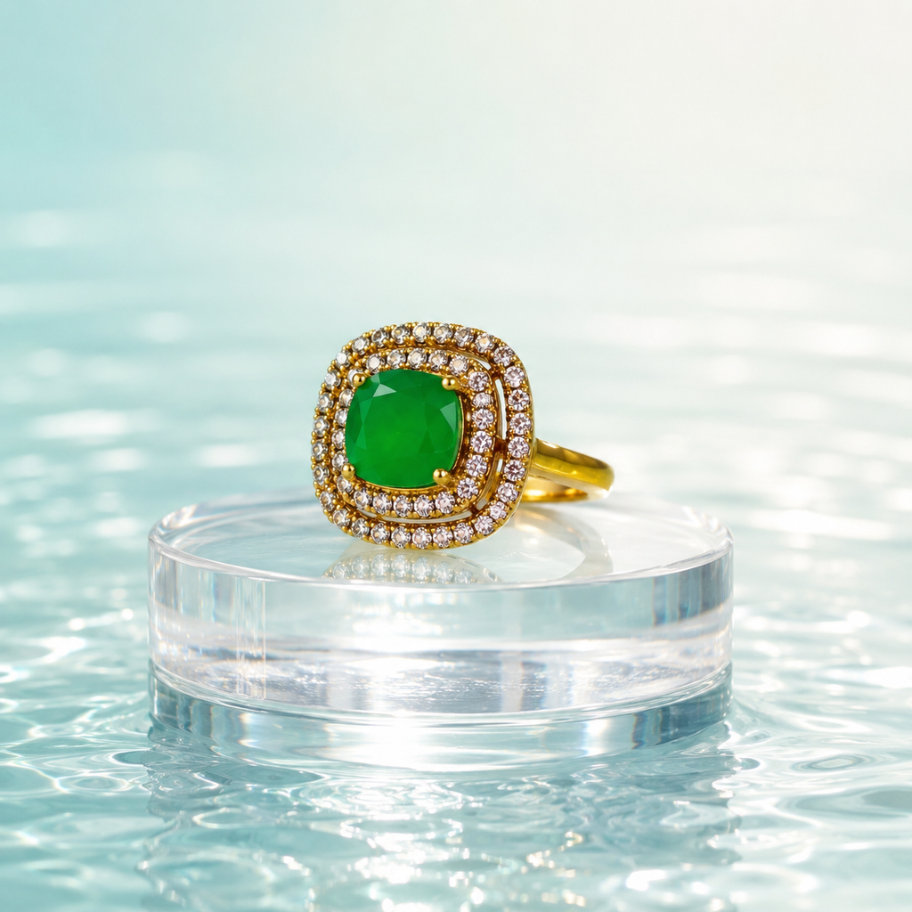 Emerald Double Halo Ring