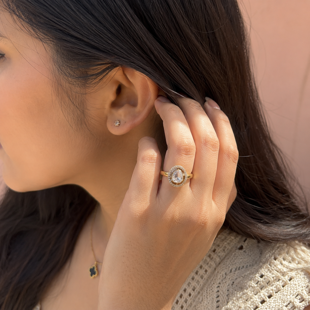 Gold Oval Halo Ring