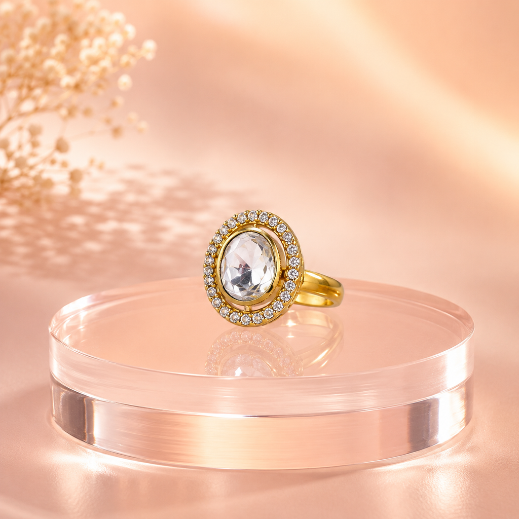 Gold Oval Halo Ring