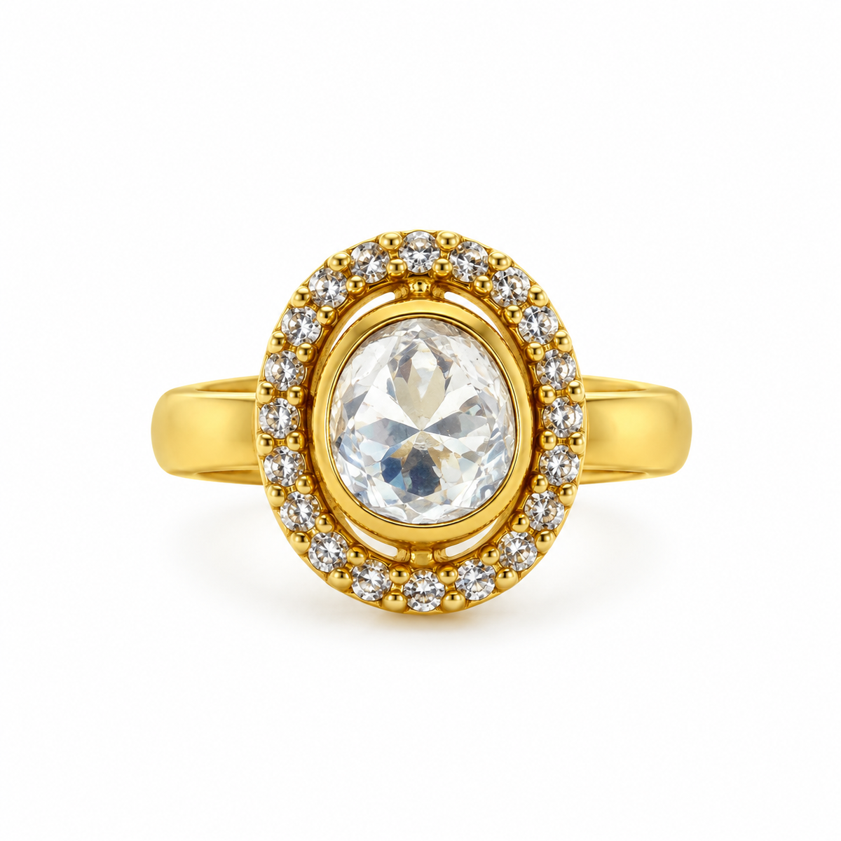 Gold Oval Halo Ring