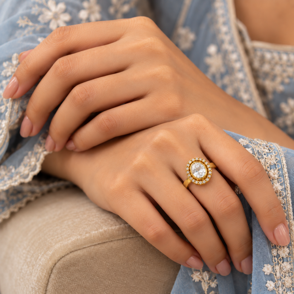 Gold Oval Halo Ring