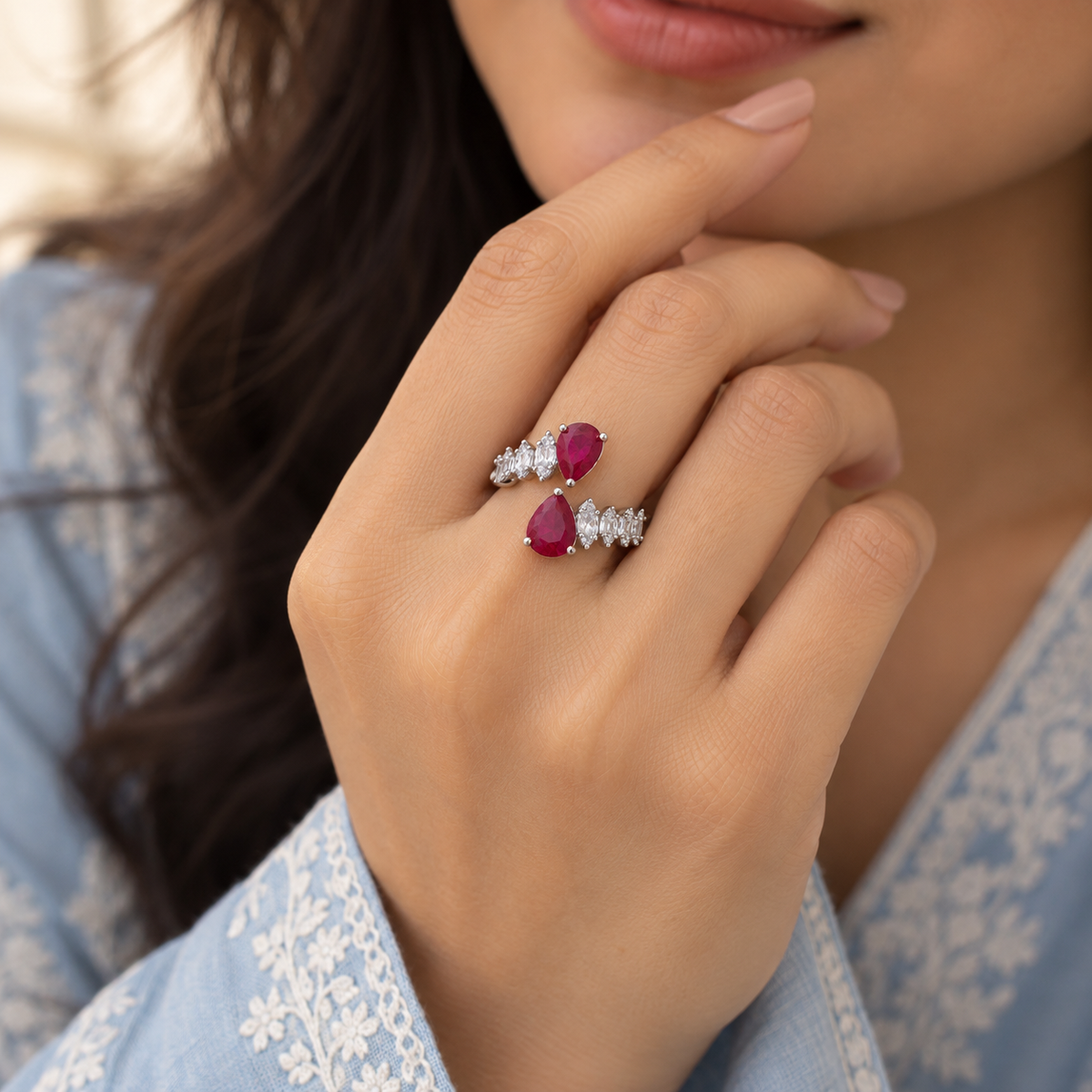 Pear-Cut Ruby-Tone Ring