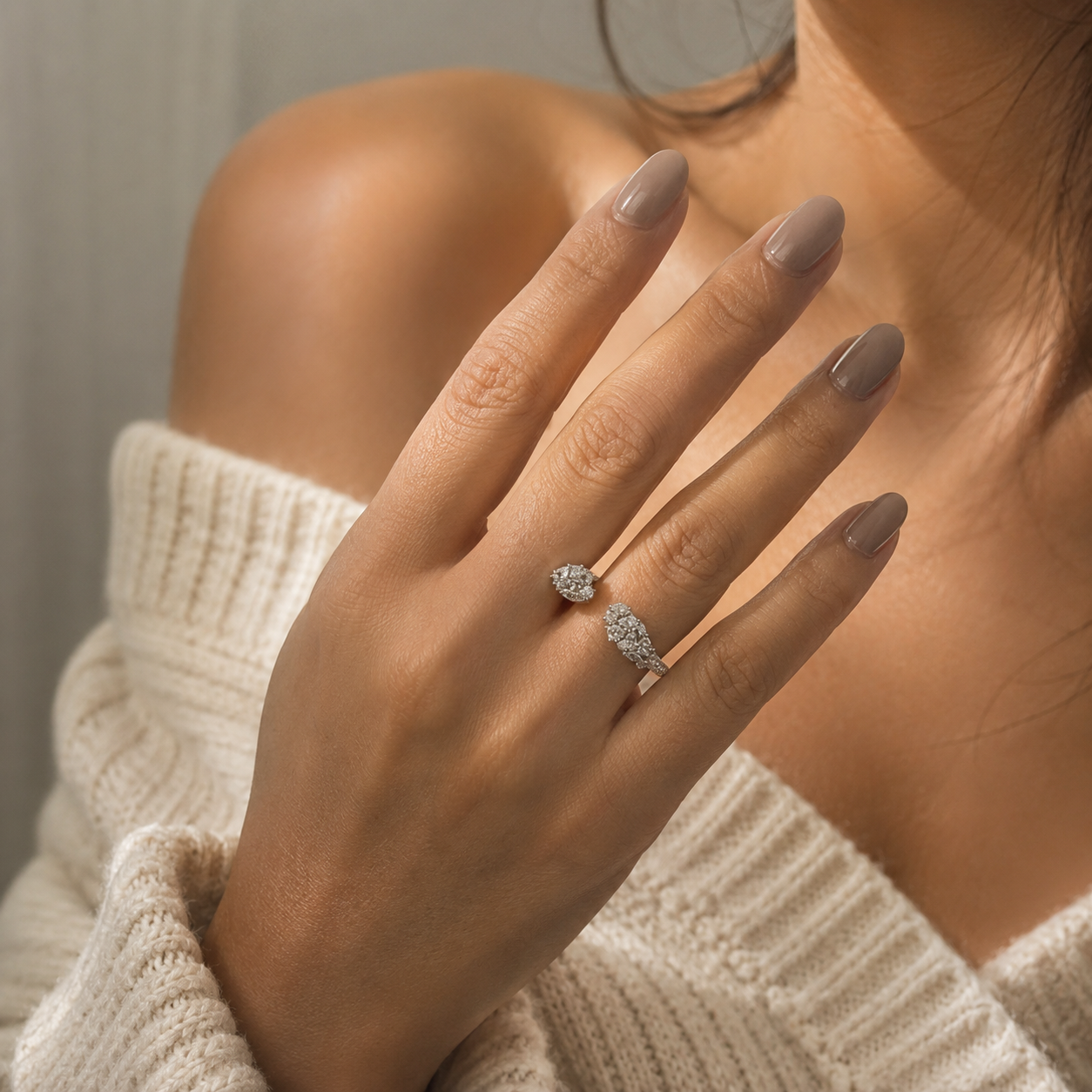 Twin Cluster Open Pave Ring