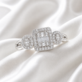 Baguette Cluster Three-Stone Halo Ring