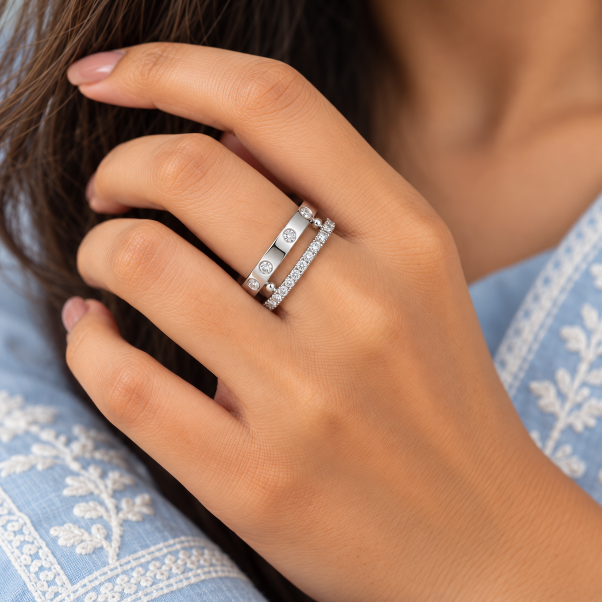 Fused Bezel & Pave Stacking Ring