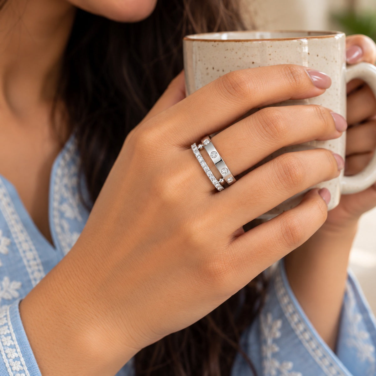 Fused Bezel & Pave Stacking Ring