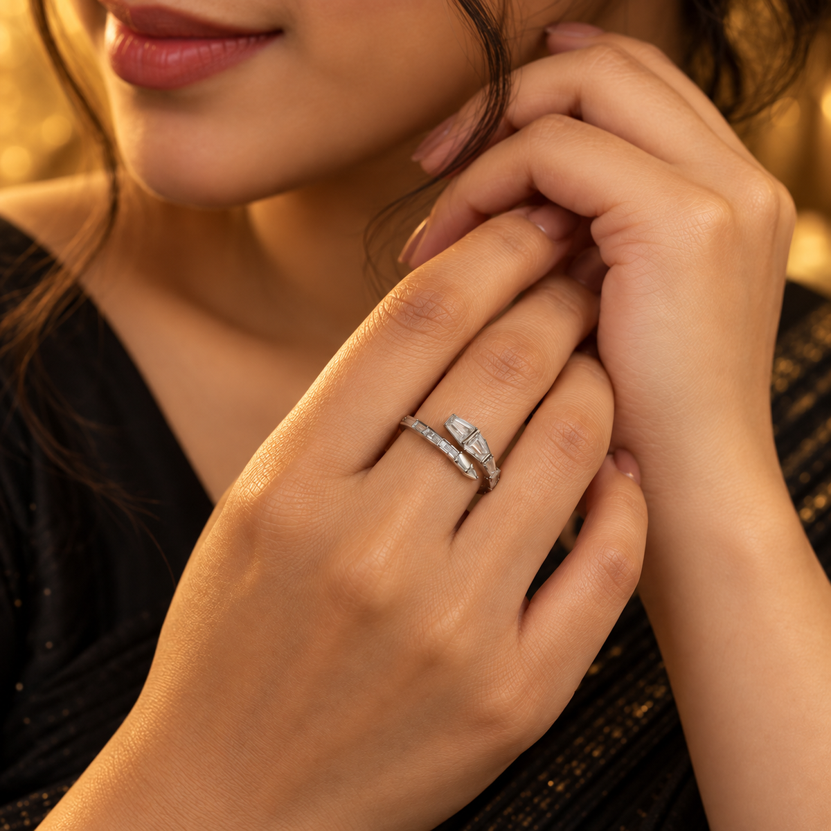 Graduated Baguette Spiral Wrap Ring