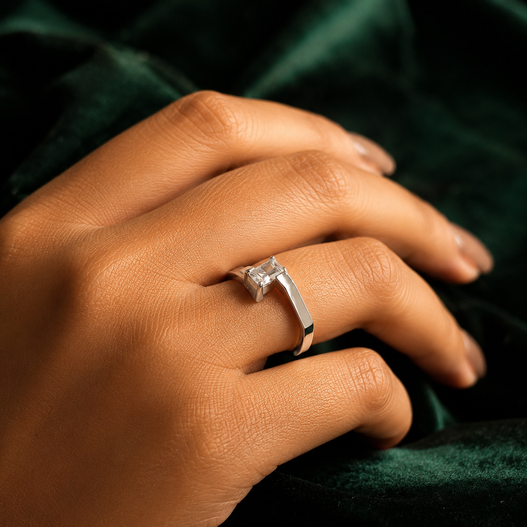 Radiant-Cut Solitaire Crossover Ring