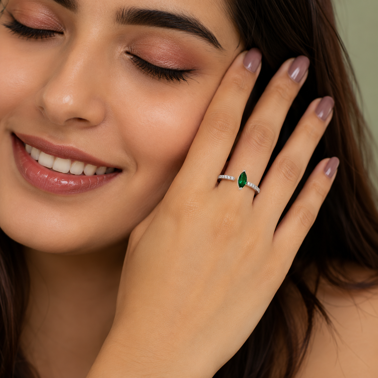 Marquise Emerald CZ Open Cuff Ring