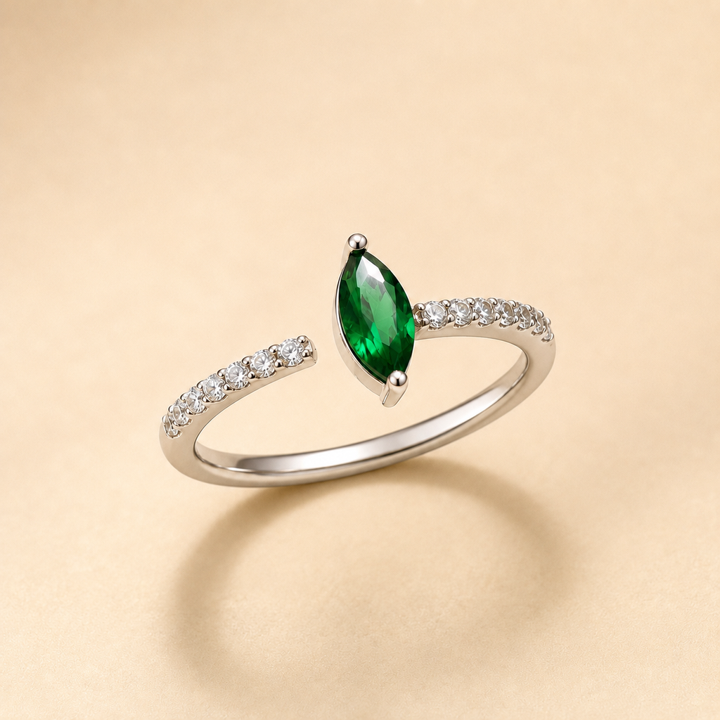 Marquise Emerald CZ Open Cuff Ring