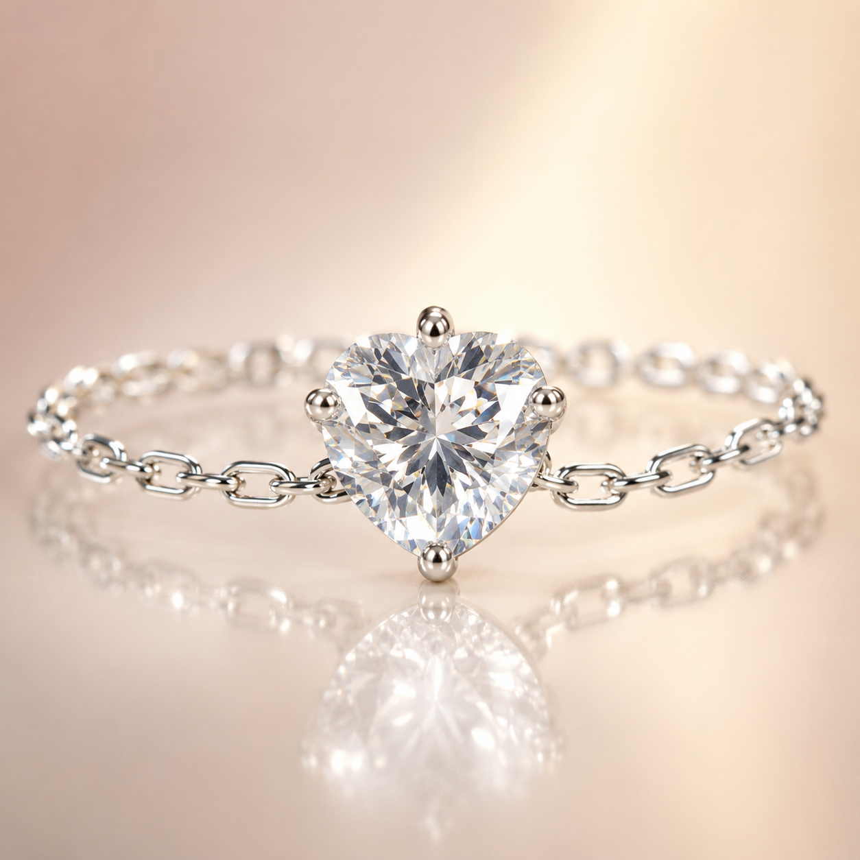 Heart-Cut Solitaire Chain Band Ring