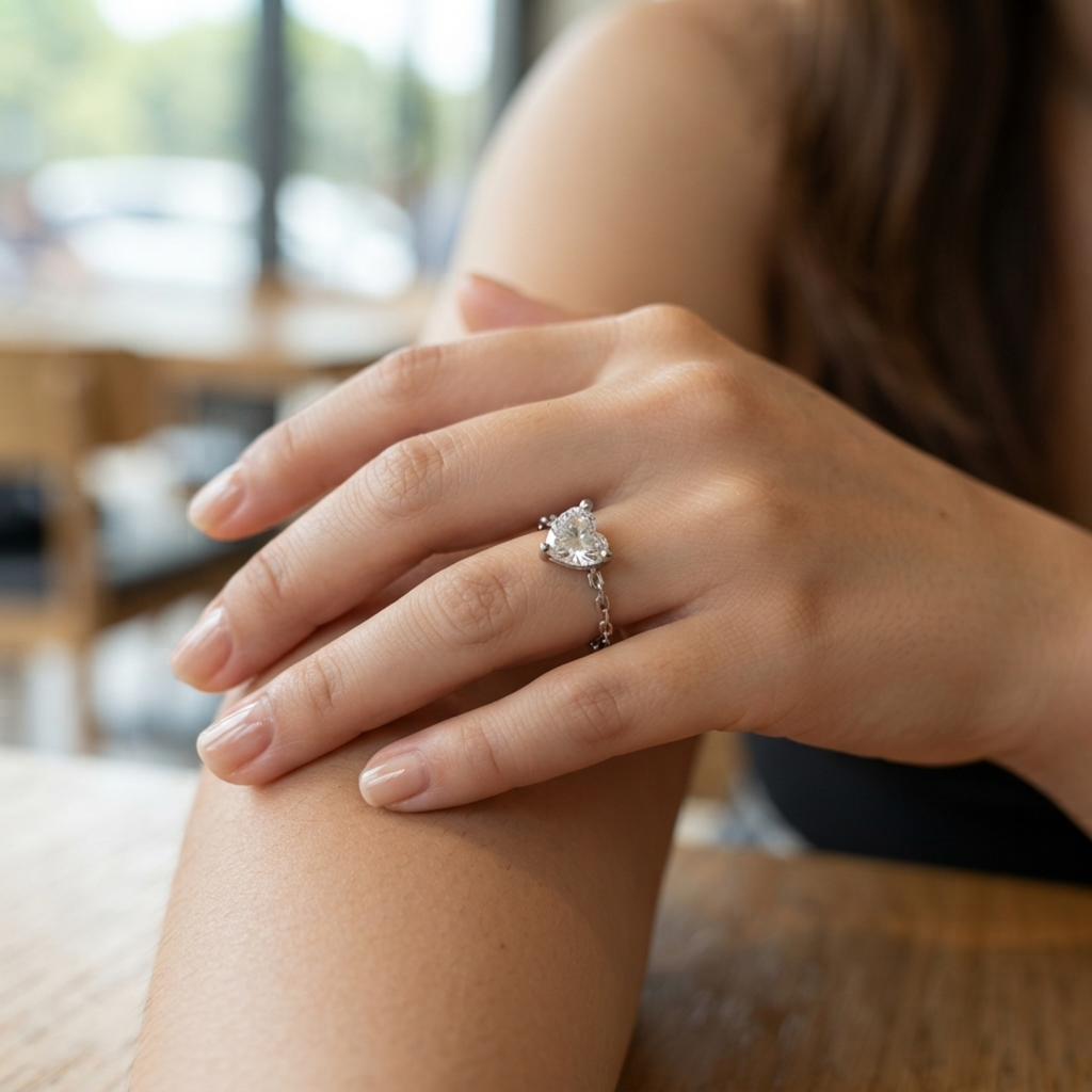 Heart-Cut Solitaire Chain Band Ring
