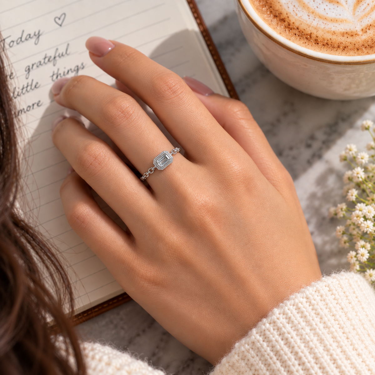 Bezel Emerald-Cut CZ Chain Ring