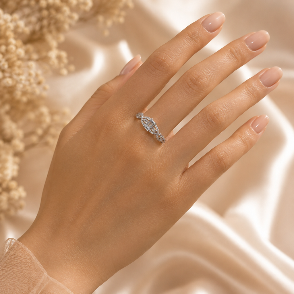 Emerald-Cut Infinity Twist Ring