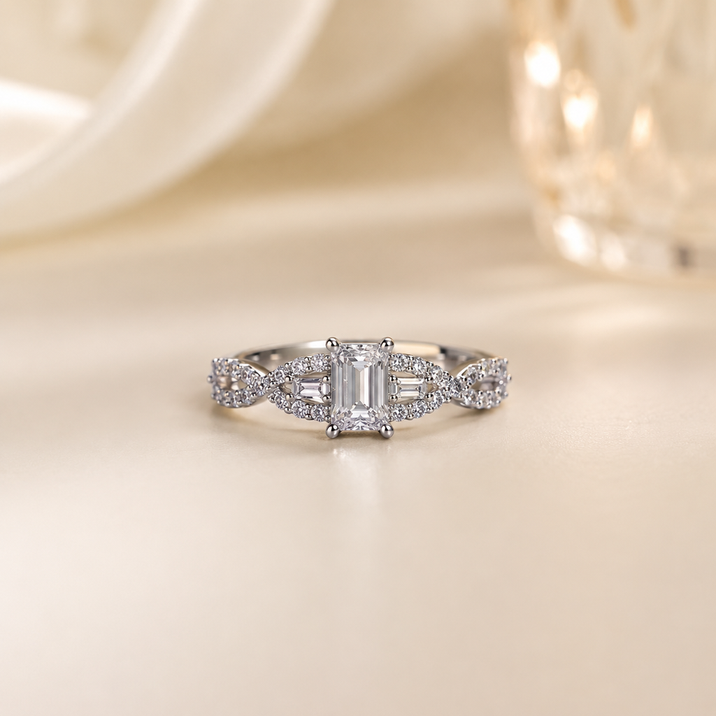 Emerald-Cut Infinity Twist Ring