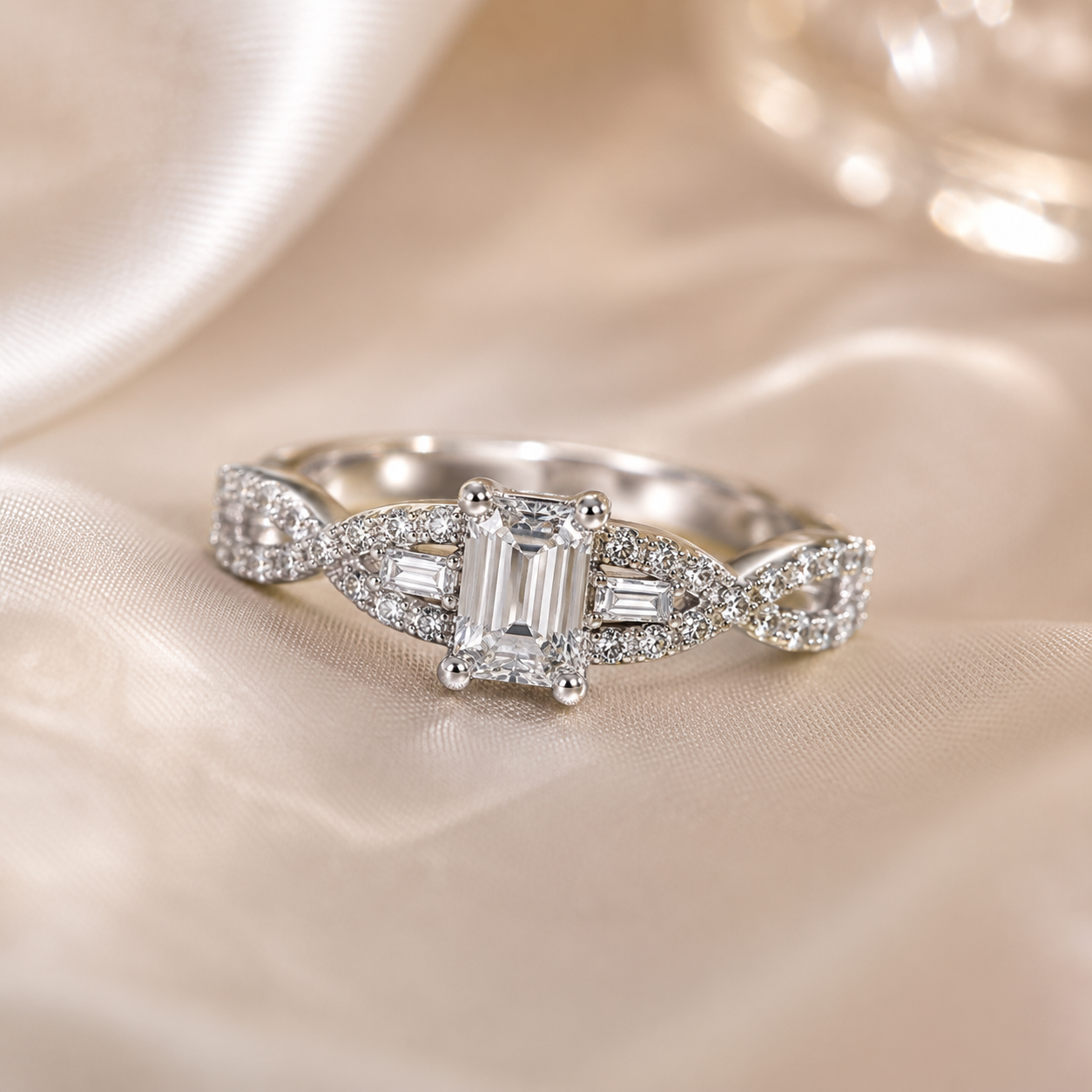 Emerald-Cut Infinity Twist Ring