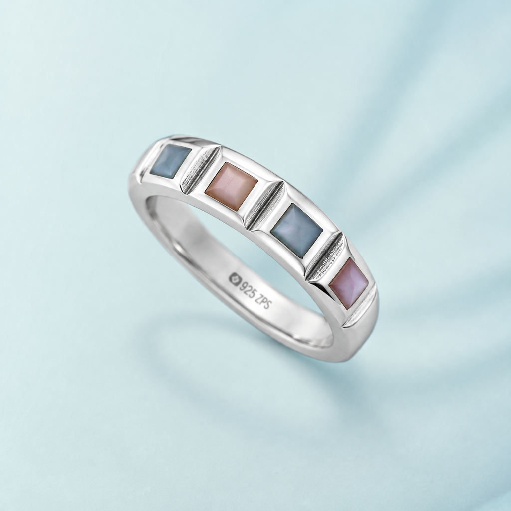 Segmented Multicolor Shell Inlay Band
