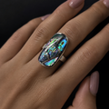Geometric Abalone Shell Statement Ring