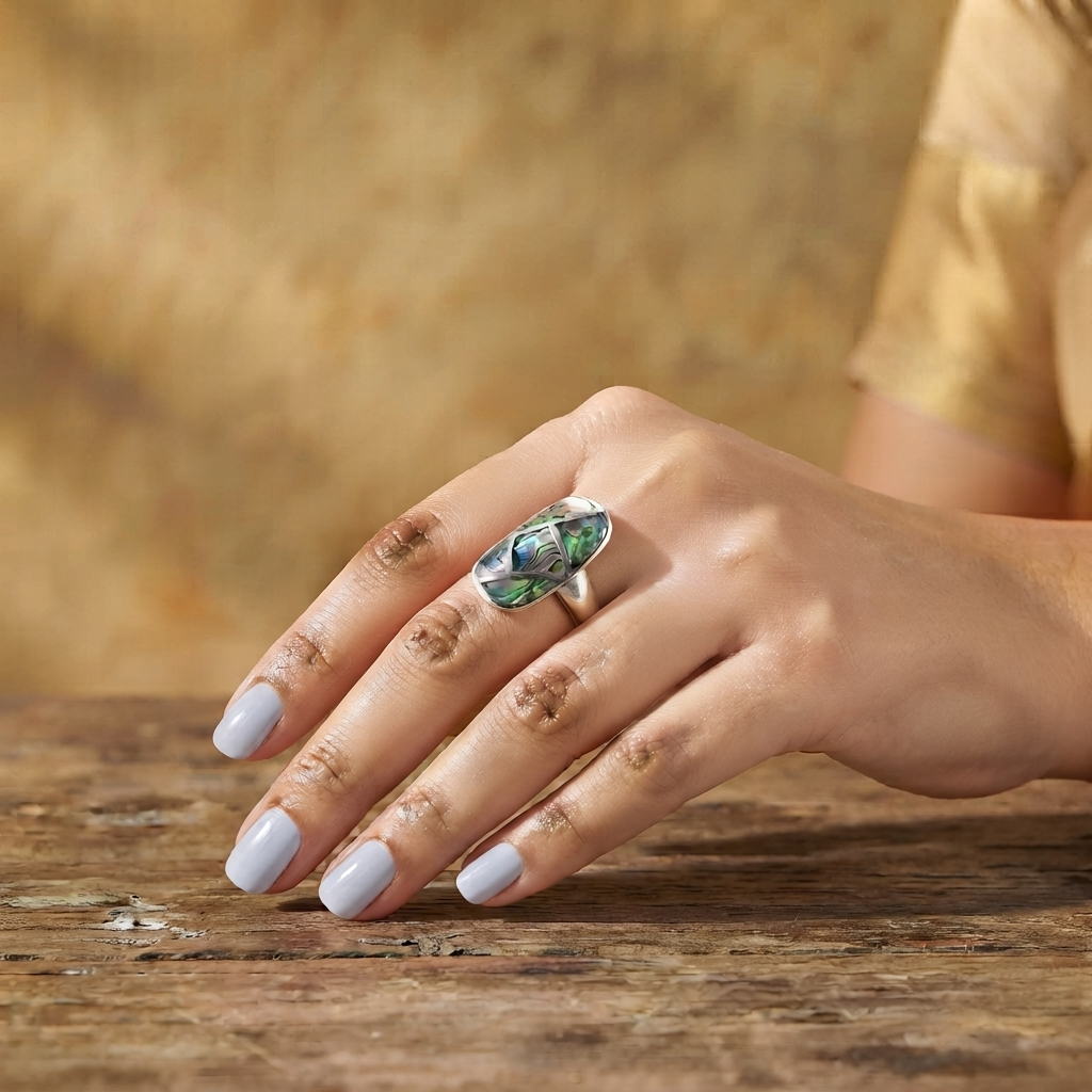Geometric Abalone Shell Statement Ring