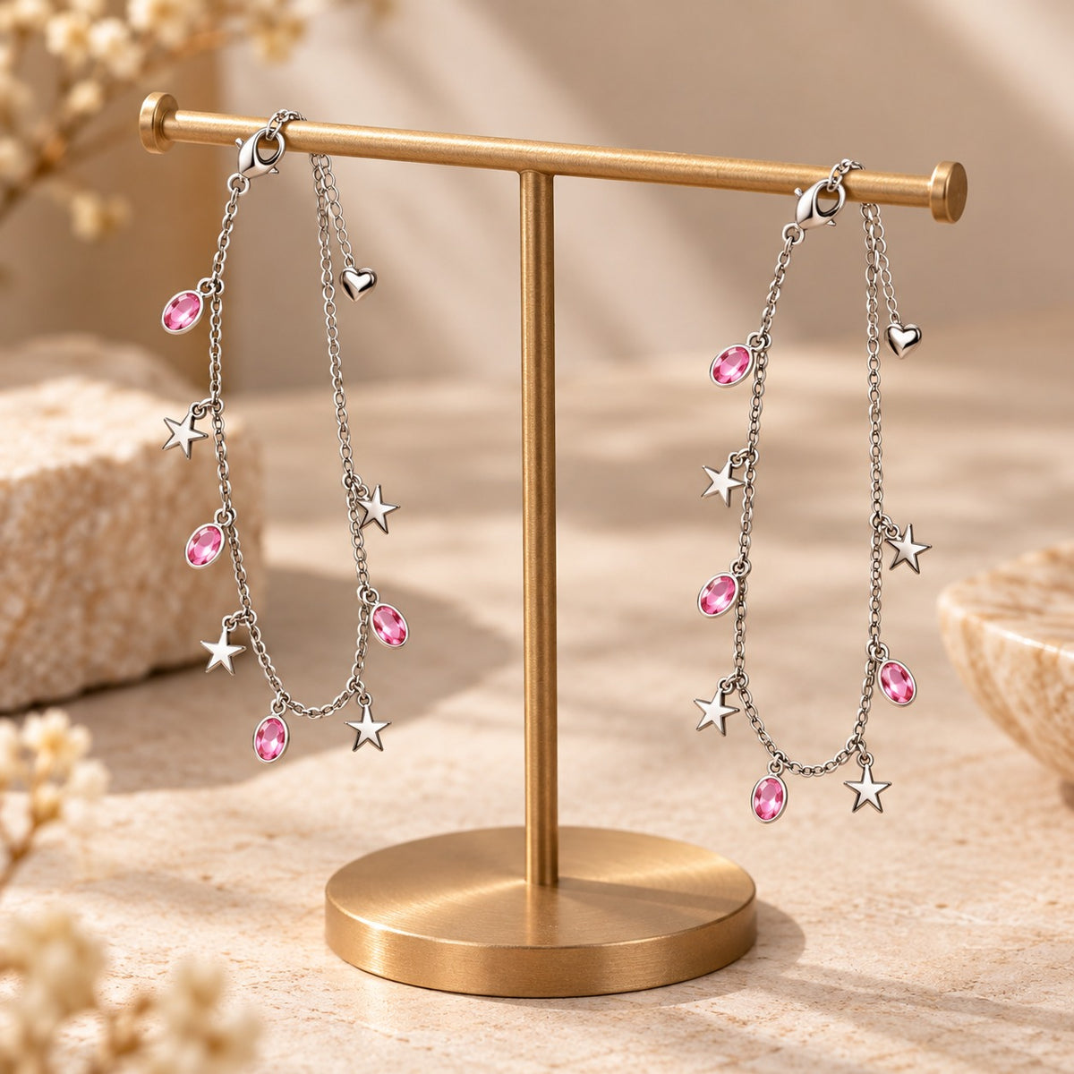 Pink Star Charm Anklet