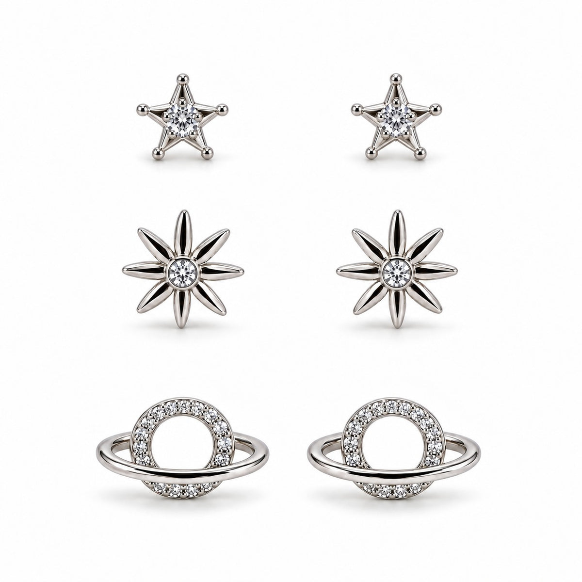 Celestial Star & Planet Stud Set of 3