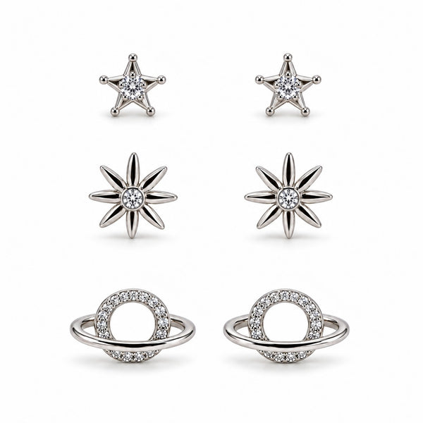 Celestial Star & Planet Stud Set of 3