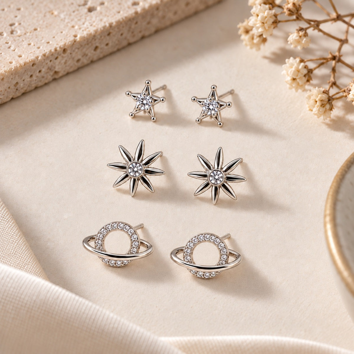 Celestial Star & Planet Stud Set of 3