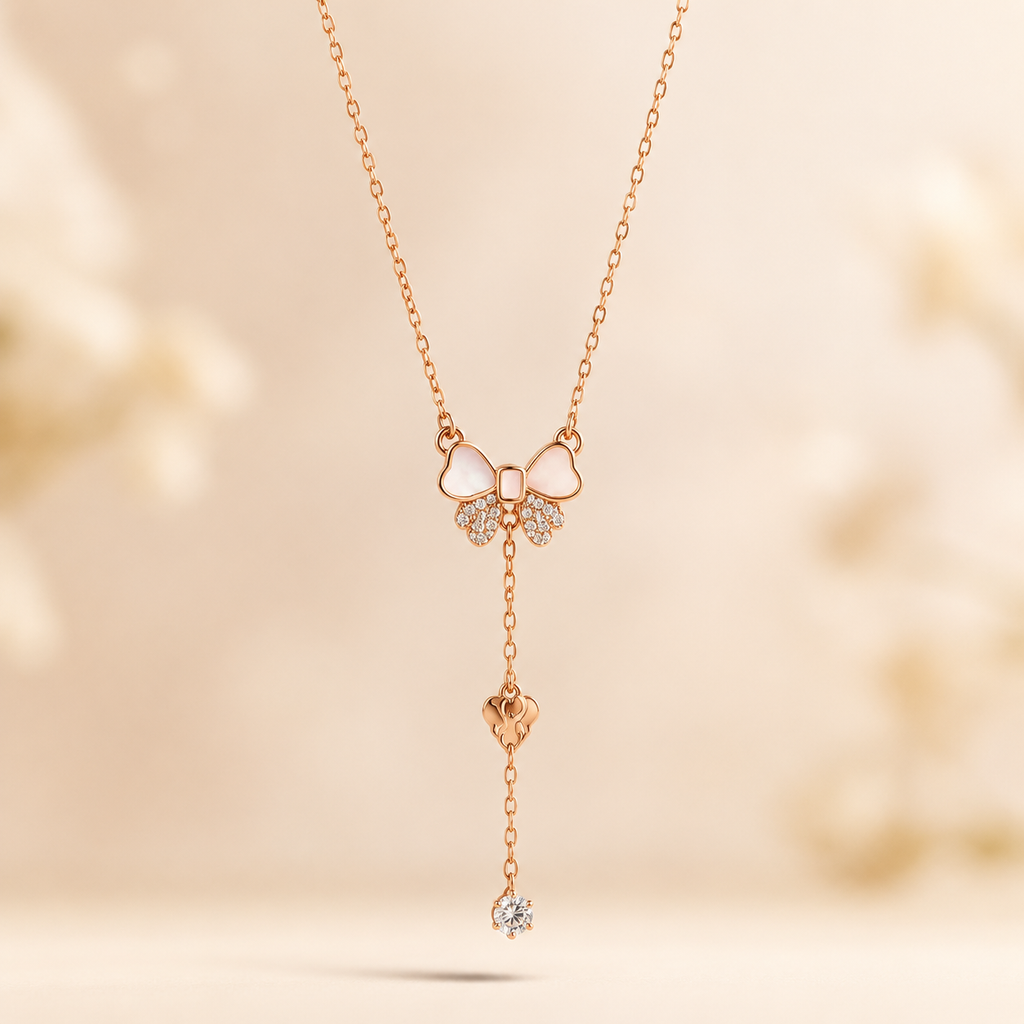 Bow & Heart Drop Necklace