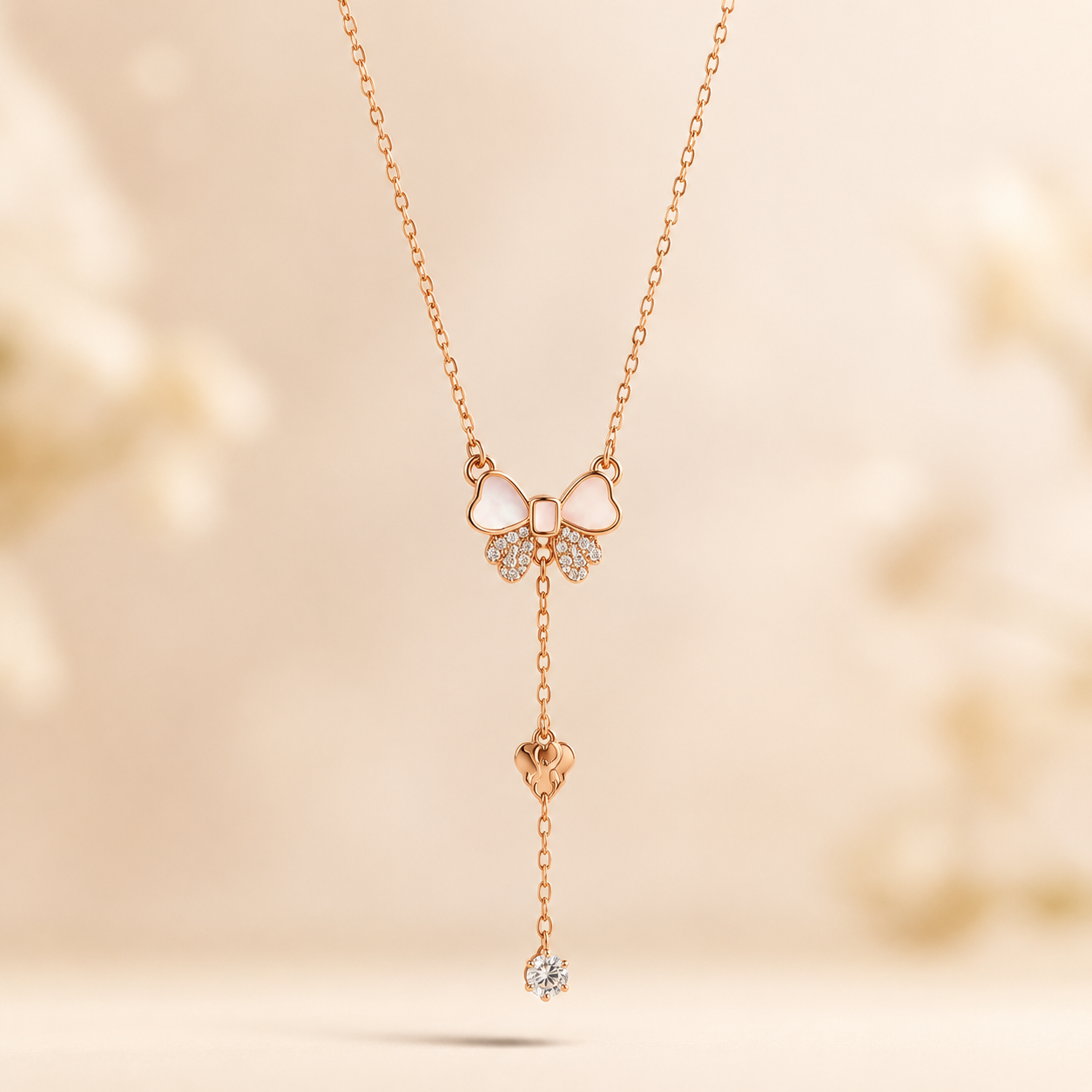 Bow & Heart Drop Necklace